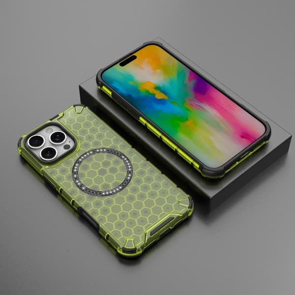 iPhone 16 Pro Honeycomb Magnetisk Ring Stötsäker Skal Grön