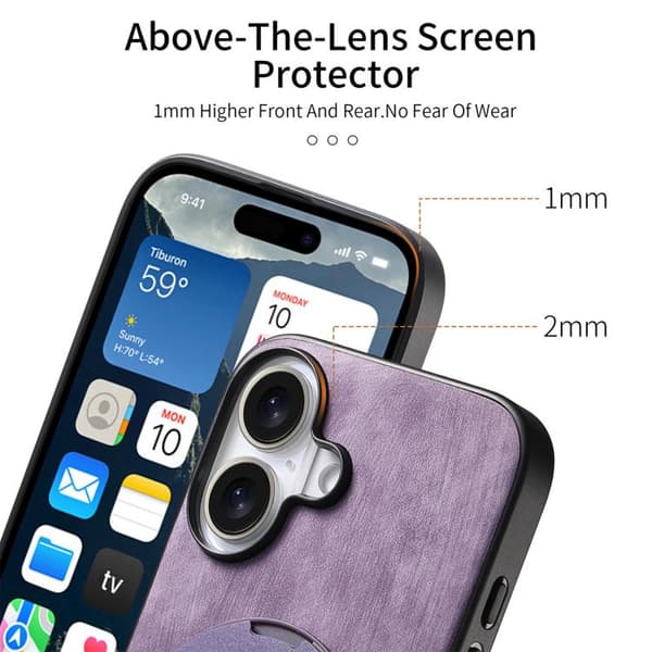 iPhone 17 Retro Läder Rotations Rund Skal Purpur
