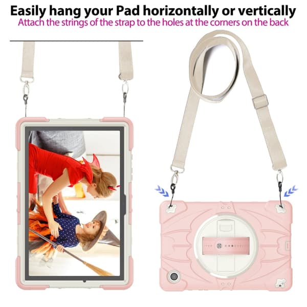 Samsung Galaxy Tab A8 Bat Hand Grip Ställning Tabletfodral Rosa Vit