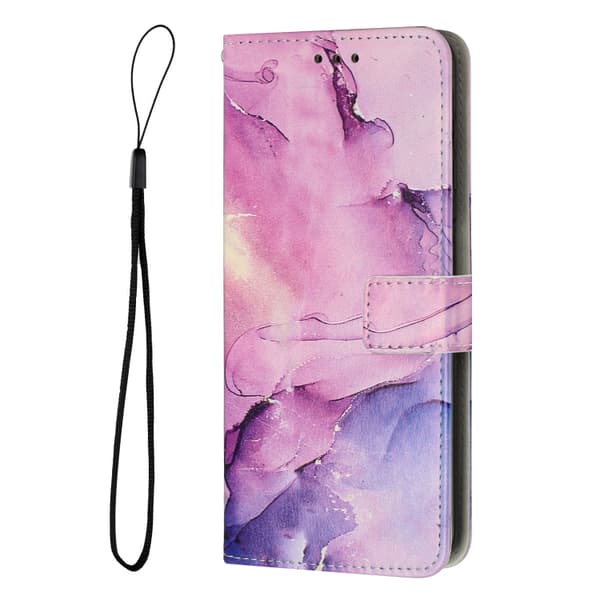 iPhone 16 Pro Max Marmor Mönster Fodral - Elegant Skal Läder Purpur