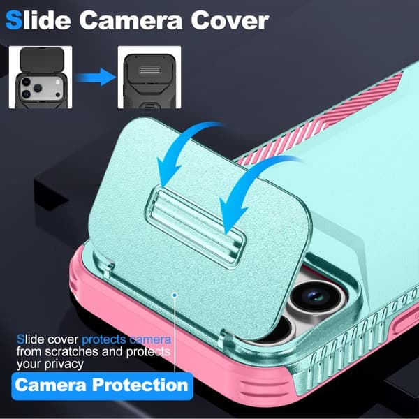 iPhone 18 Pro / iPhone 17 Pro Skal med Glidande Camshield Rosa + Grågrön