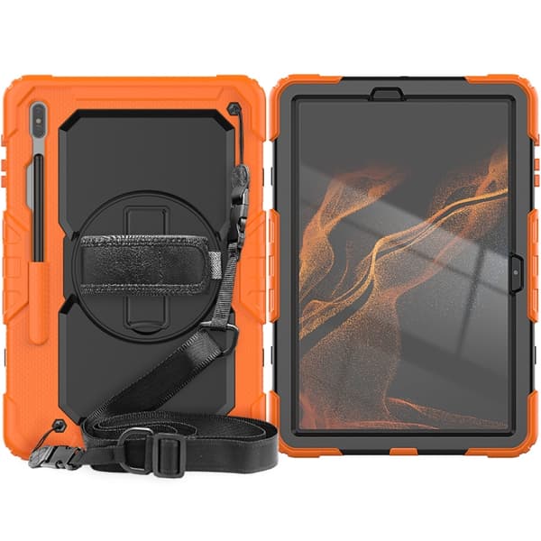 Samsung Galaxy Tab S8+ 12.4" SM-X800 Silikon + PC Tabletfodral Orange+Black