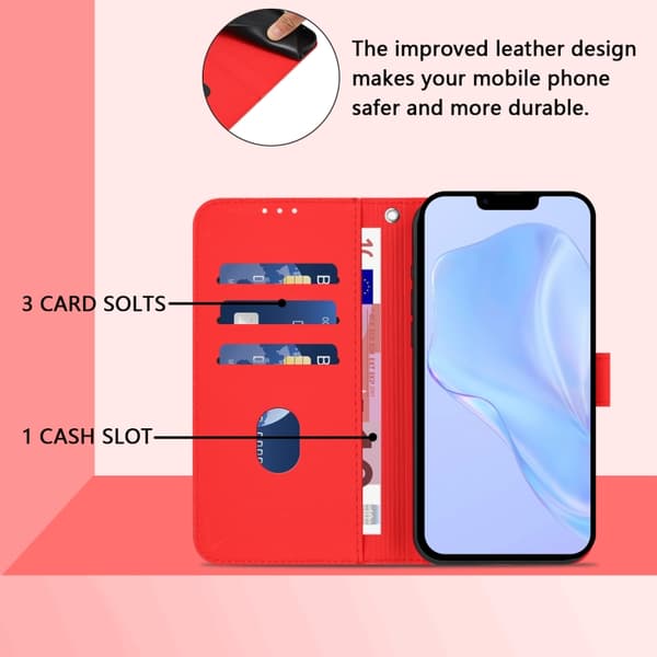 iPhone 16 Pro Max Skal Solid Färg med Lanyard - Läderfodral Röd