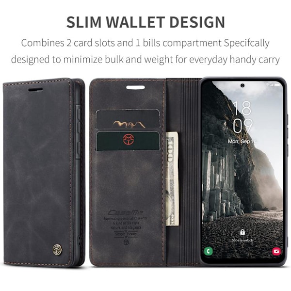 Samsung Galaxy A56 Skal CaseMe 013 Multifunktionell Horisontell Flip Läder Svart