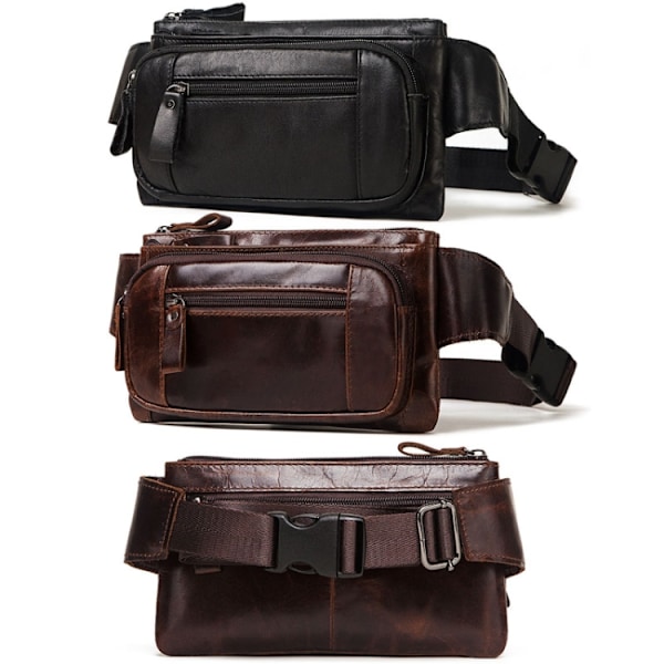 MH562 Läder Herr Midjeväska Multifunktionell Retro Messenger Bag Brun