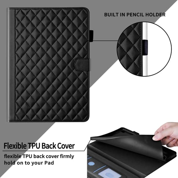 Samsung Galaxy Tab A9 / A11 Rhombus Lattice Läderfodral Svart