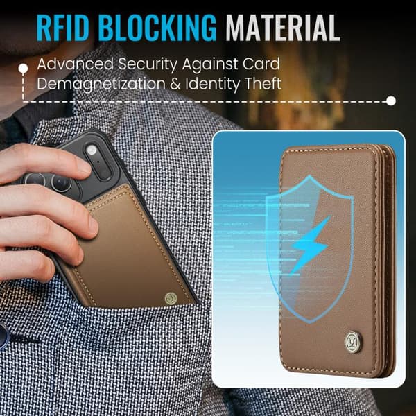iPhone 18 Pro Max / iPhone 17 Pro Max Skal läderfodral JEEHOOD Business Magnetisk Stil RFID Brun