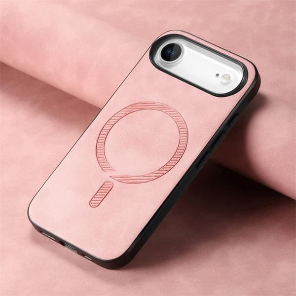 iPhone 17 Air Skal - Solid Color Retro med MagSafe PU Baksida Rosa