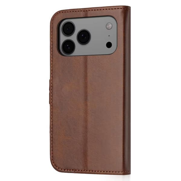 iPhone 18 Pro / iPhone 17 Pro Skal läderfodral med präglad glad kattmönster Brun