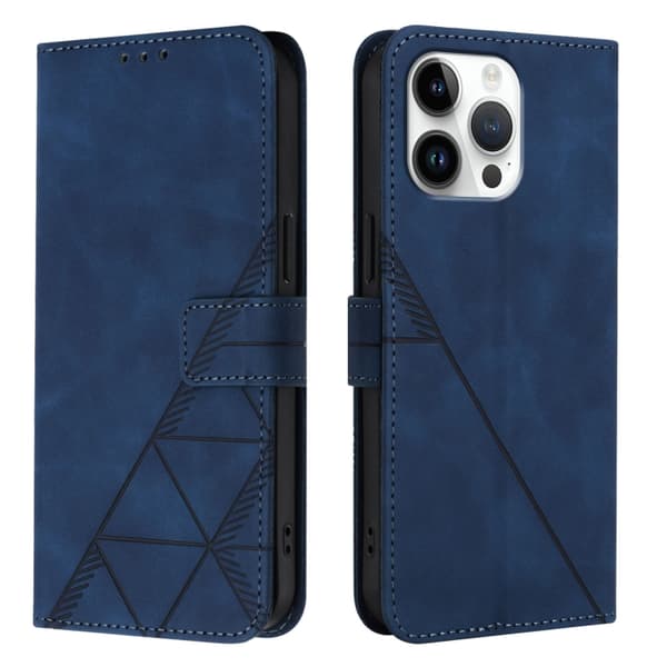 iPhone 16 Pro Skal - 3D Embossed Flip Fodral Läder Blå
