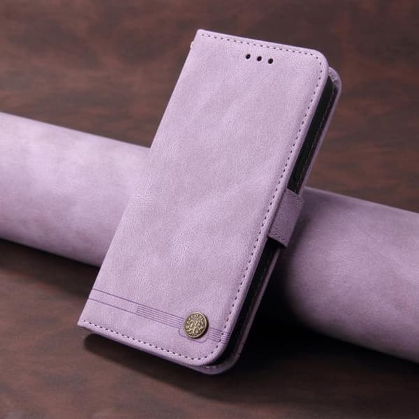 iPhone 17 Pro Skal Läderfodral - Livets Träd Design Purpur
