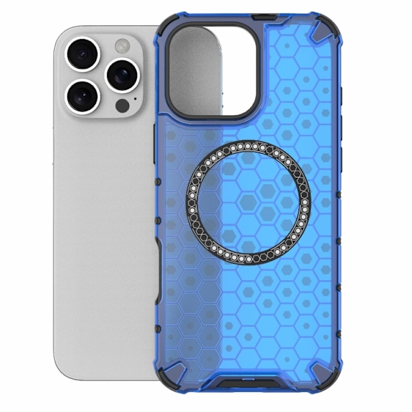 iPhone 16 Pro Honeycomb Magnetisk Ring Stötsäker Skal Blå
