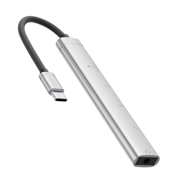 5-i-1 USB-C Multi-funktionshub Adapter (Silver) - Aluminiumlegering, Lätt och Bärbar, Snabb Dataöverföring