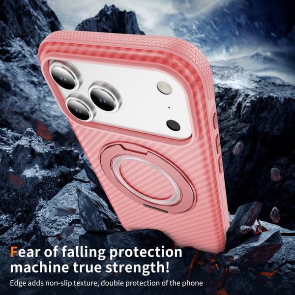 iPhone 17 Pro Skal - Kolfiber med MagSafe C-Typ Ljusrosa + Rosa