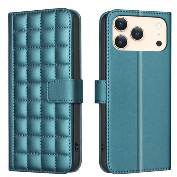 iPhone 18 Pro Max / iPhone 17 Pro Max Skal Läderfodral med Fyrkantig Textur Grön