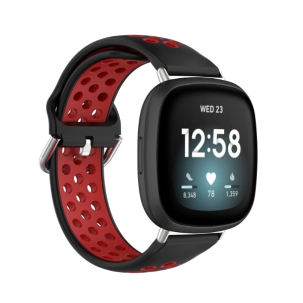 För Fitbit Versa 4 / Sense 2 Dual Colour Silicone Watch Band Black Red