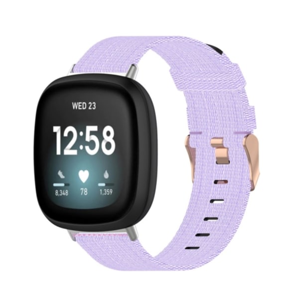 För Fitbit Versa 3 / Fitbit Sense Nylon Canvas Strip Texture Watch Band Light Purple