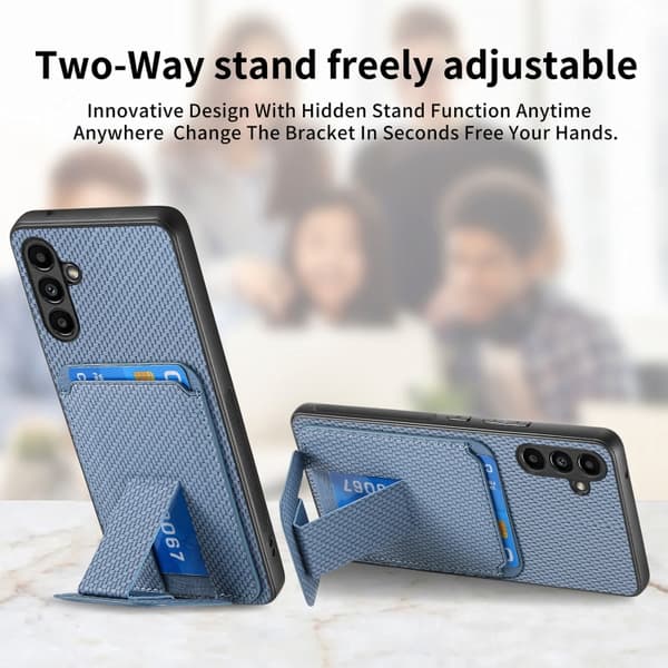 Samsung Galaxy Note20 Skal i Kolfiber med Kortficka och Fällbart Ställ Blå