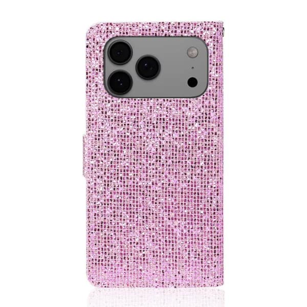 iPhone 18 Pro / iPhone 17 Pro Skal Läderfodral med Glitterpulver Rosa