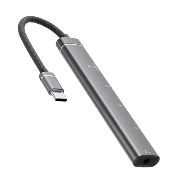 5-i-1 USB-C Multi-funktionshub Adapter (Grå) - Aluminiumlegering, Lätt och Bärbar
