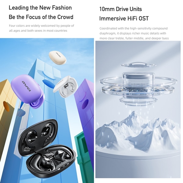 awei T67 Luftlednings TWS Bluetooth-hörlurar Vit