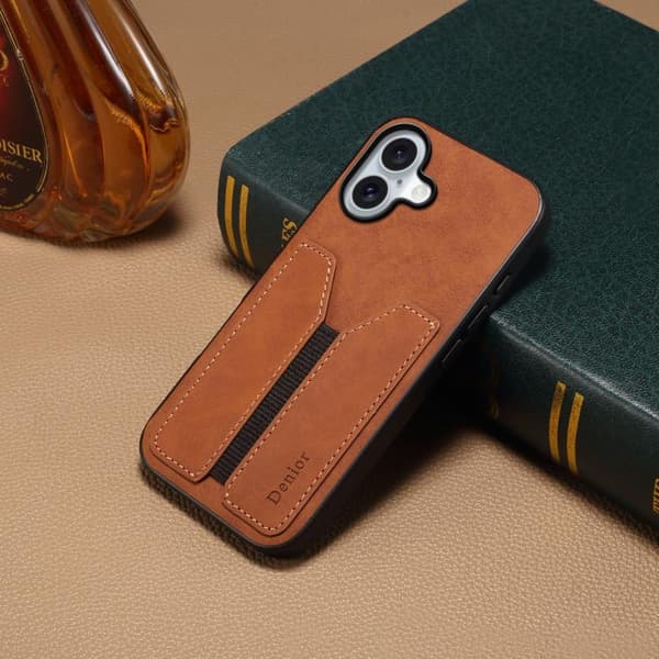 iPhone 17 Skal med elastisk kortfack - PU Brun