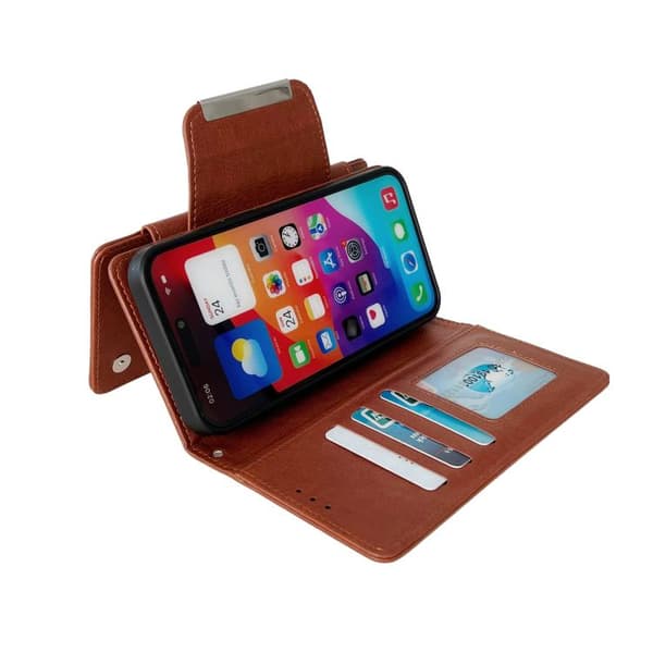 iPhone 18 Pro Max / iPhone 17 Pro Max Skal Läderfodral med Multifunktionell 7-Korts Fack Brun