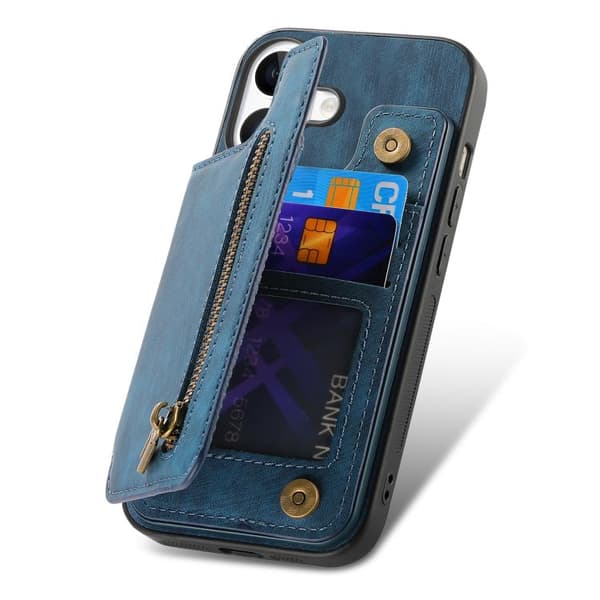iPhone 17 Retro Läder Zipper Skal Blå