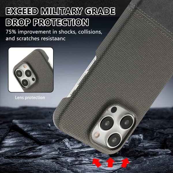iPhone 16 Pro Max Skal PU med Stötabsorberande Stygning Grå