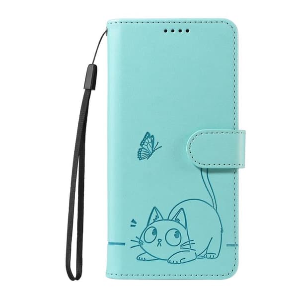 Redmi A5 4G - Flip Läderfodral med Embossed Kattmönster Grön