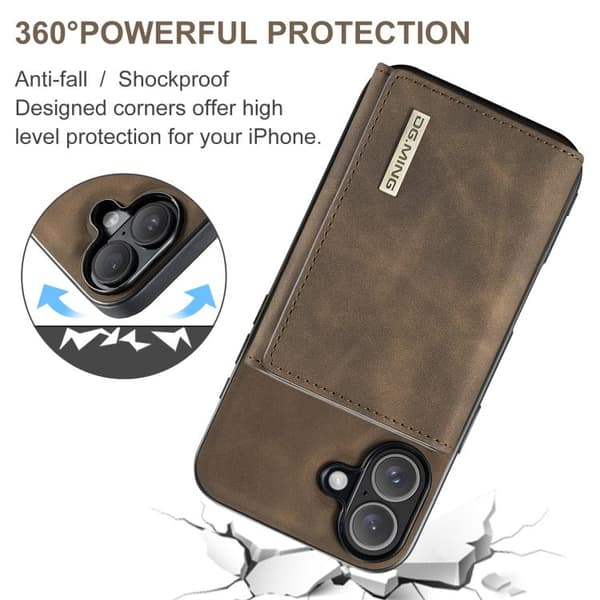 iPhone 17 Skal läderfodral DG.MING M1 Series 3-Fold Multi Card Wallet Kaffe