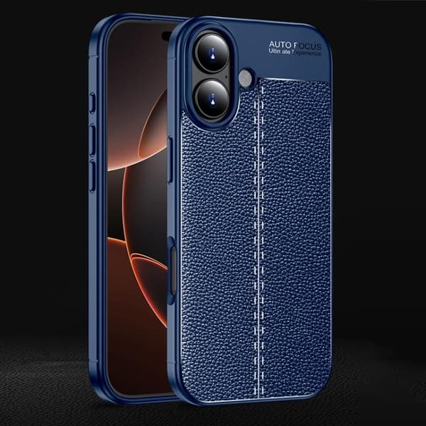 iPhone 17 Skal - Litchi-textur, Stöttålig TPU Blå