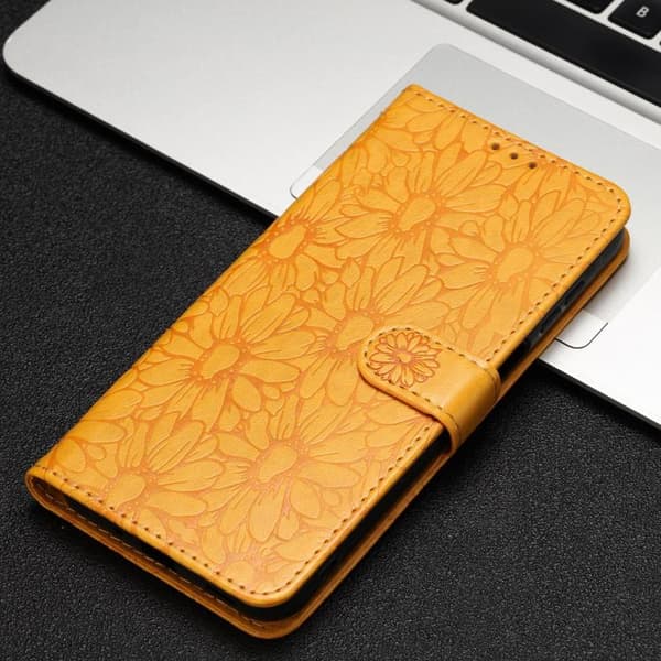 iPhone 18 Pro Max / iPhone 17 Pro Max Skal Läderfodral med Daisy Prägling Gul