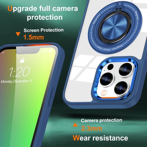 iPhone 16 Pro Magnetisk Rotationsring Skal - Skydda din telefon med stil! Mörkblå