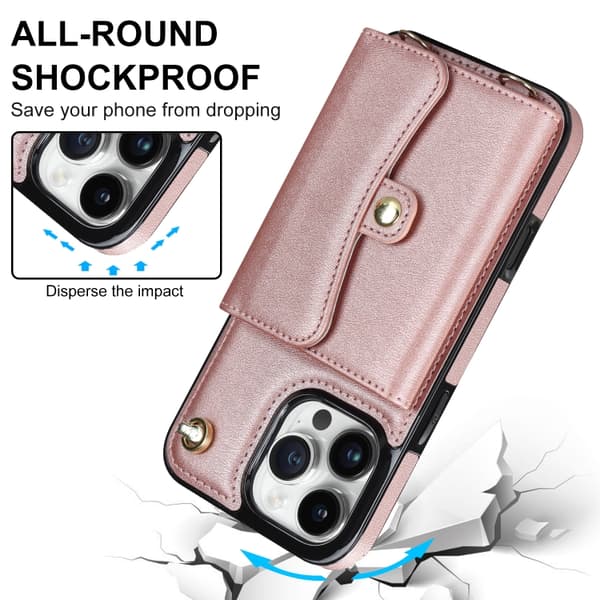 iPhone 16 Pro Max RFID-kortfack Skal med Lång Lanyard Roséguld