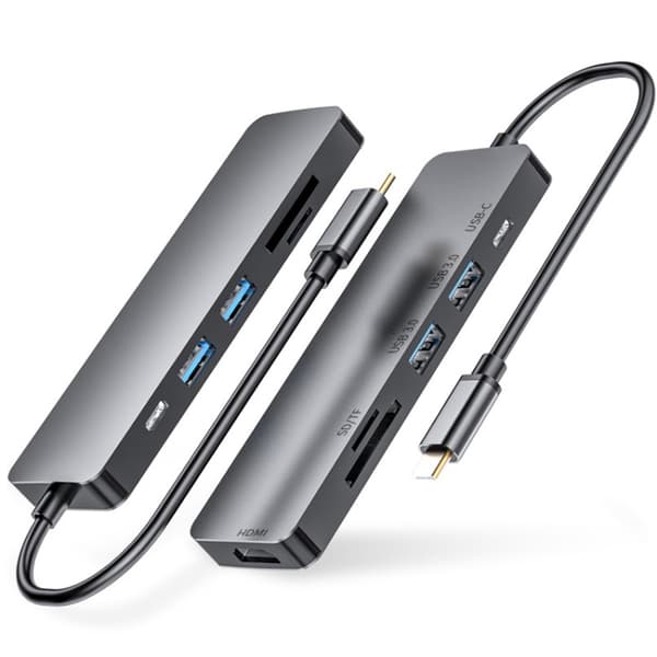 6-i-1 USB-C Dockningsstation med HDMI, USB 3.0, Typ C och SD/TF - Kompakt och Portabel Multi-funktionshub