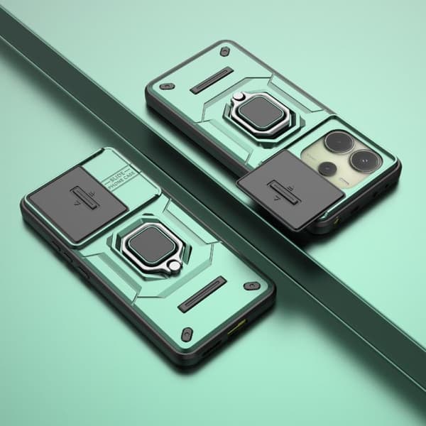 Redmi Note 14 4G - Global Sliding Camshield TPU + PC Stötsäker Mobilskal med Ställ Grön