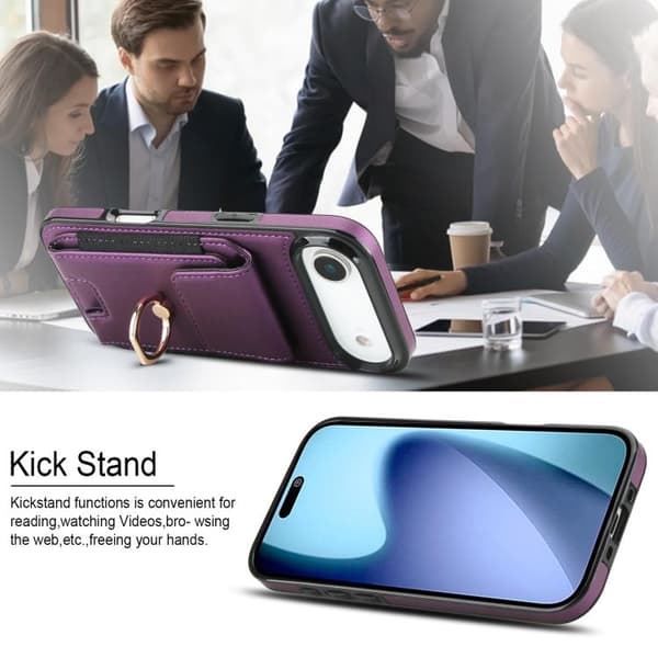 iPhone 17 Air Skal med Elastisk Kortficka och Ringhållare Purpur