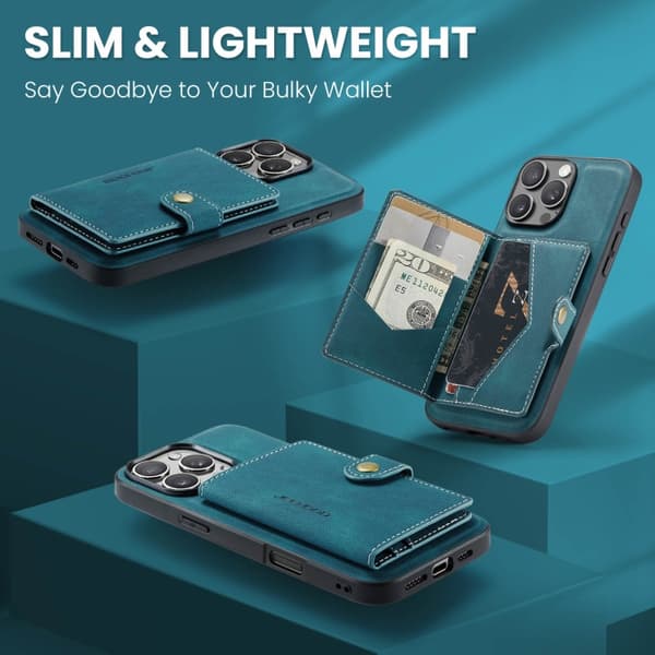 iPhone 16 Pro Max JEEHOOD J01 Retro Magnetisk Avtagbar Plånboks Skal Blå