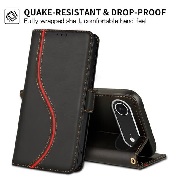 iPhone 17 Air Skal läderfodral med sidobuckle S-kurva Svart