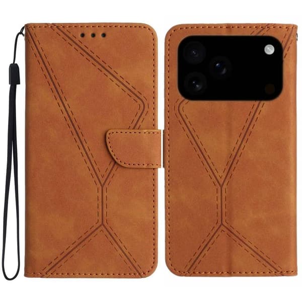 iPhone 18 Pro / iPhone 17 Pro Skal Läderfodral med Stitching och Prägling Brun