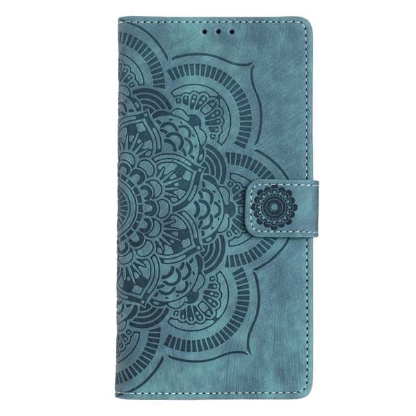 iPhone 18 Pro Max / iPhone 17 Pro Max Skal Läderfodral med Mandala Prägling - Retro Frostad Design Blå