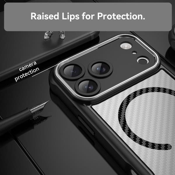 iPhone 18 Pro Max / iPhone 17 Pro Max Skal - kolfibertextur med MagSafe, genomskinlig Svart