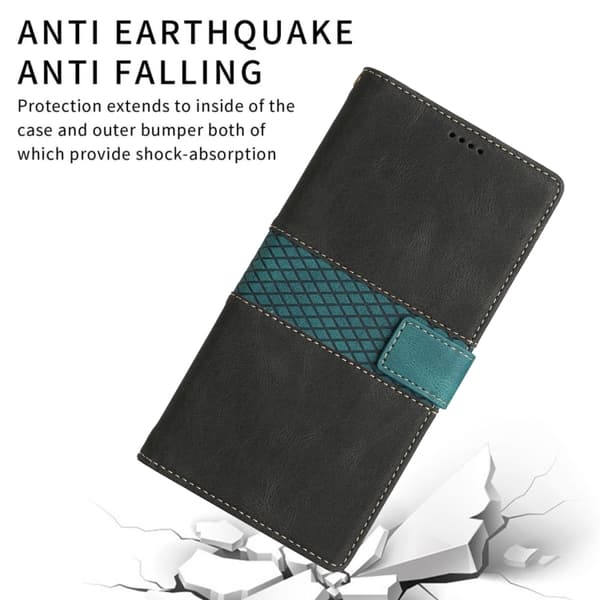 iPhone 16 Pro Skal Läder med Lanyard - Grid Stitching Design Svart