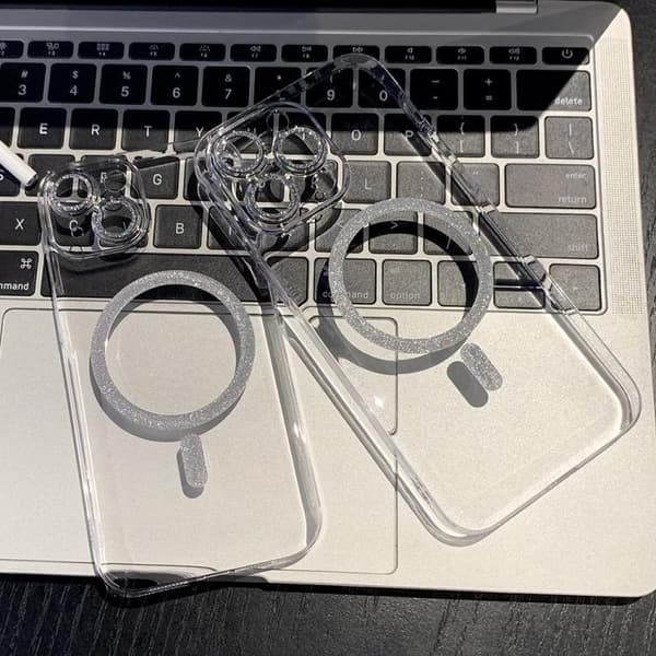 iPhone 16 Pro Glitter Magnetisk Ring Transparent MagSafe Skal