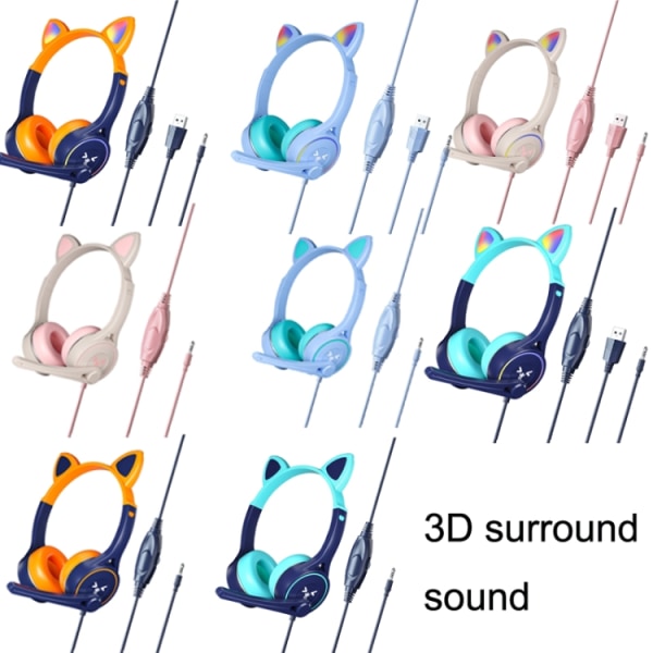 Soyto SY-G30 Cat Ear Computer Headset, Style: Icke-ljusversion Grå rosa
