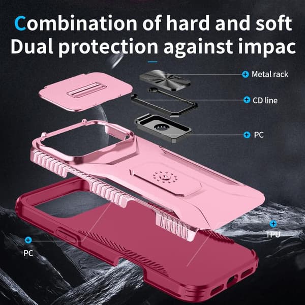 iPhone 17 Pro Max Skal med Sliding Camshield Holder Rosa + Rosröd