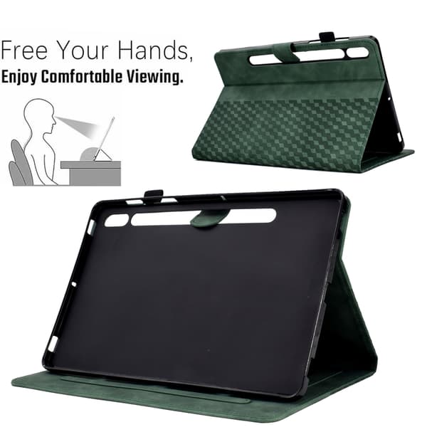 Samsung Galaxy Tab S7/S8 Rhombus Prägad Läderfodral Grön