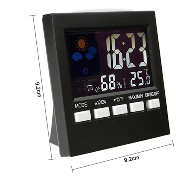 2159 Hushållstemperatur och fuktighetsdisplay väckarklocka inomhus elektronisk digital display multifunktionsfärgskärm klocka (svart)