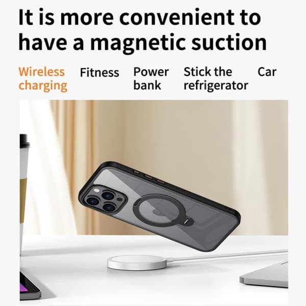 iPhone 16 Pro Transparent MagSafe Magnetisk Rotationsring Skal Svart
